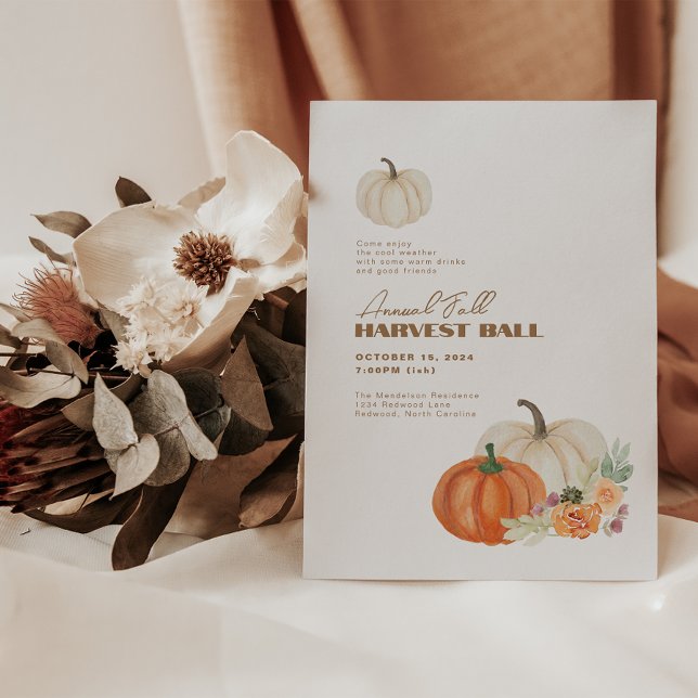 Cosecha de otoño ・ Invitación de fiesta moderna ・  (fall harvest pumpkin party invitation)