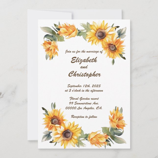 Cosecha Girasol: Invitación a la boda personalizad (Anverso)