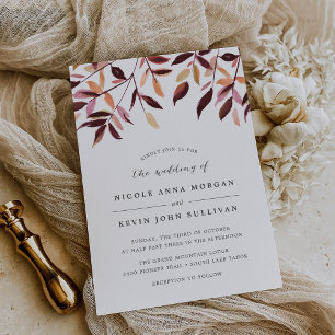 Cosecha   Invitación a la boda por follaje acuarel