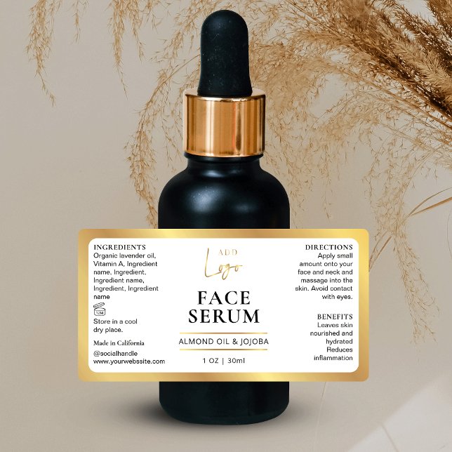 Cosmético blanco y dorado 1 OZ Etiqueta de frasco  (Create branded labels for your small skincare bottles using this label *verify size*)