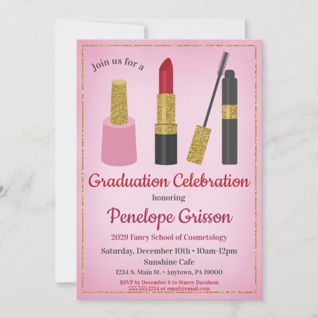 Cosméticos de maquillaje Graduación Invitación Bel (Anverso)