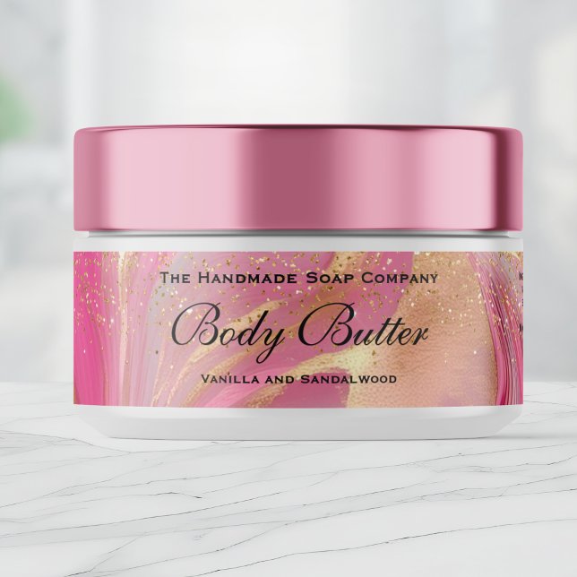 Cosmetics Body Butter Jar Label Pink Gold glitter (Subido por el creador)