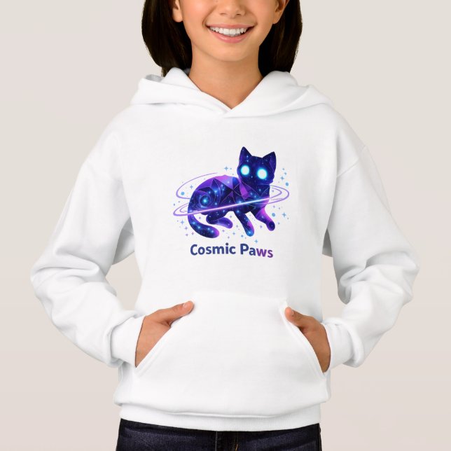 Cosmic Paws Galaxy Cat Kids Hoodie (Anverso)