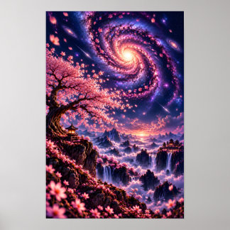 Cosmic Sakura: Estrellas Fugaces Arte Nocturno Cel