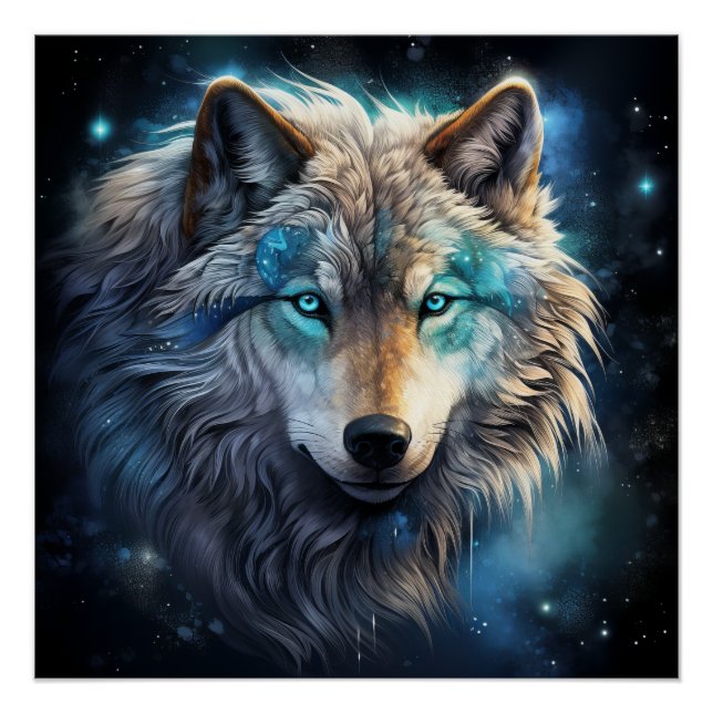 Cosmic Spirit Wolf Fantasy Poster (Anverso)