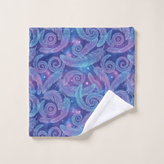 Cosmic Teal-Purple Feather Swirl Pattern