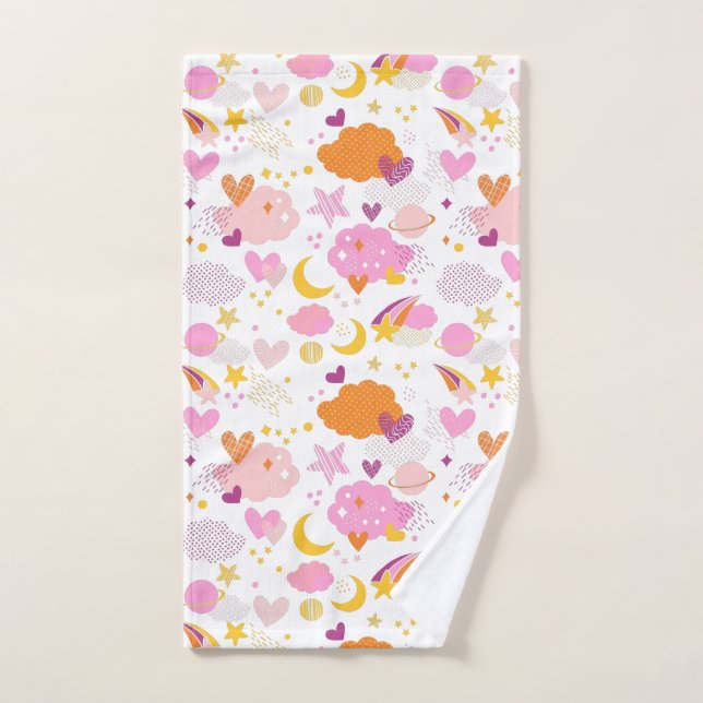 Cosmos, luna, estrellas y corazones acogedores (Toalla de mano)