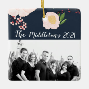 Cosmos rosados con ornamento XMAS personalizado en