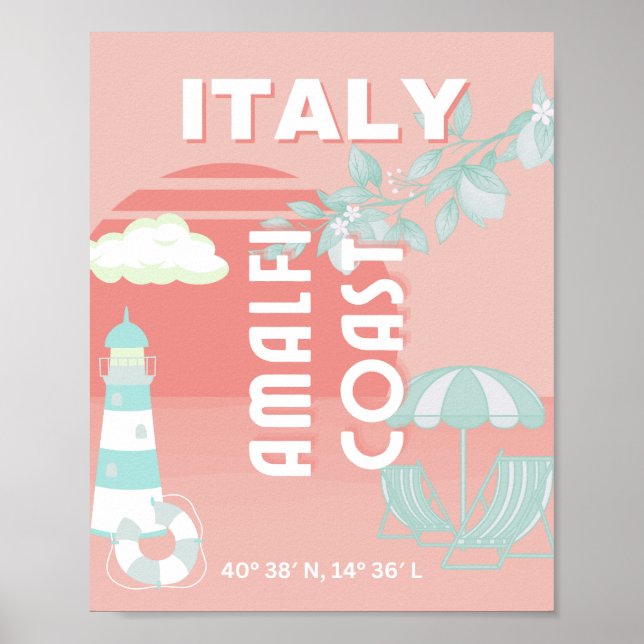 Costa Amalfitana, arte de viajes, Pastel (Frente)