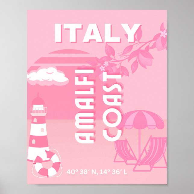Costa Amalfitana, arte de viajes, rosa (Frente)
