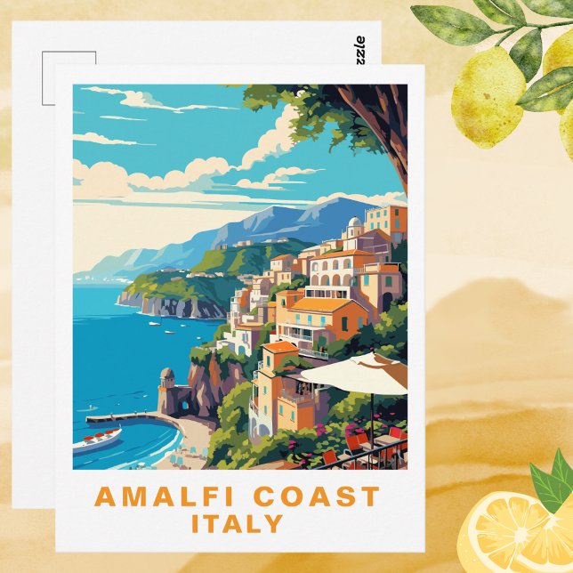 Costa Amalfitana retro Italia Postal de viaje (Retro Amalfi Coast Italy Travel Postcard)