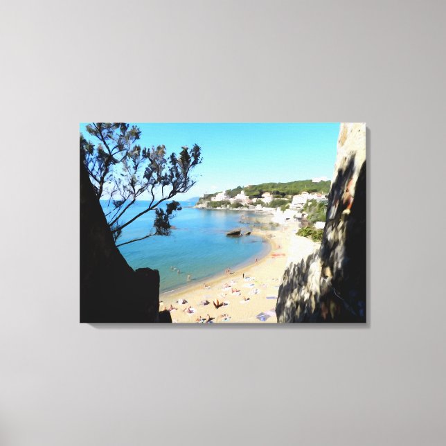 Costa con playa y hoteles. Arte digital, pintura (Anverso)