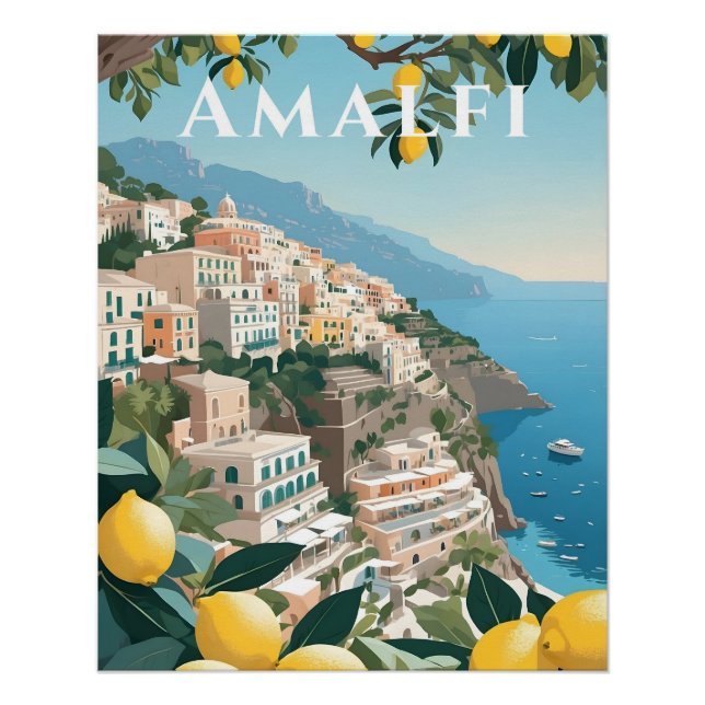 Costa de Amalfi Italia Impresión de Viaje (Anverso)
