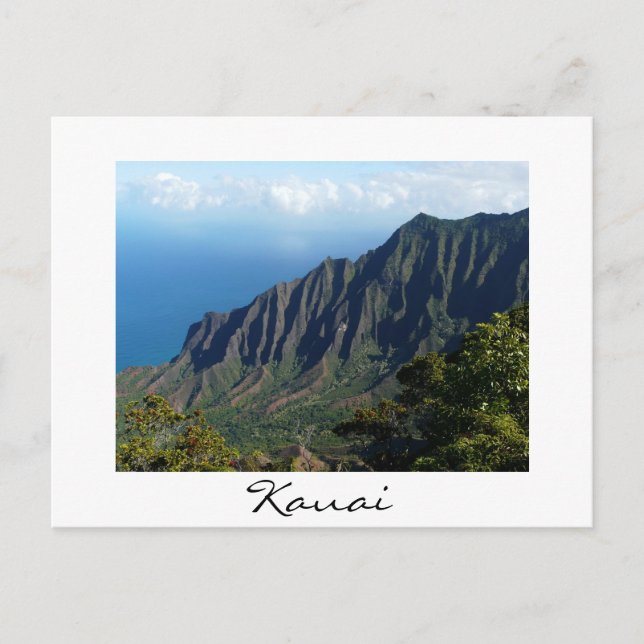 Costa de Na Pali en Kauai postal de texto blanco (Anverso)