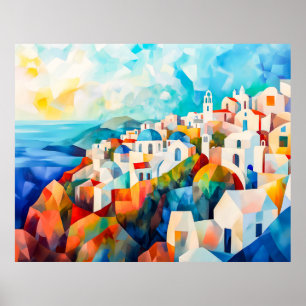 Costa de Santorini en impresión artística