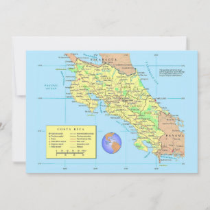 COSTA RICA Grande 5x7 Tarjeta Postal Mapa