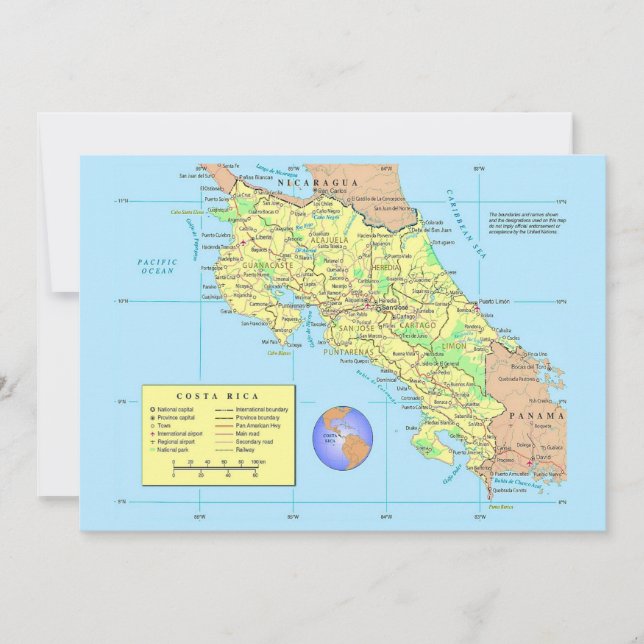 COSTA RICA Grande 5x7 Tarjeta Postal Mapa (Anverso)