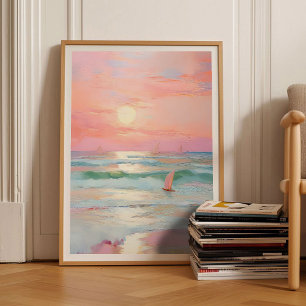 Costa Rosa Pintura Impresión de Playa Pastel Dolor