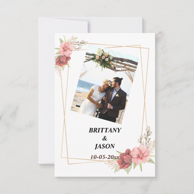 Costume Foto Boda Elegante Oro Tarjeta de agradeci (Anverso)