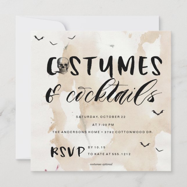 COSTUMES Y CÓCTELES INVITACIÓN DEL PARTIDO HALLOWE (Anverso)