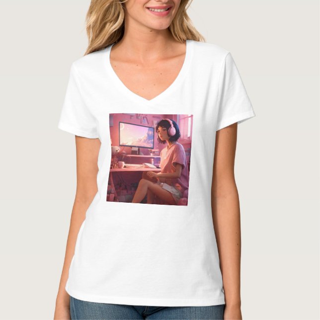 "Cosy Lofi Vibes: Chica amable en la camiseta de P (Anverso)