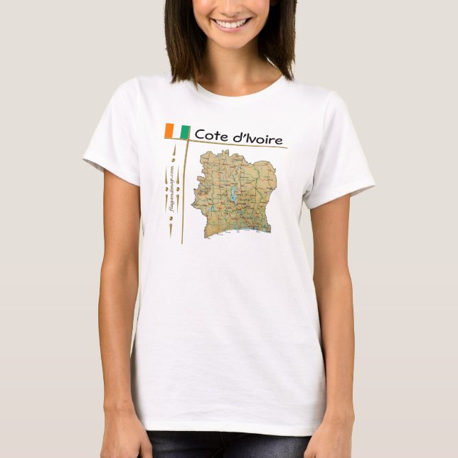 Cote d'Ivoire Mapa + Bandera + Título Camiseta (Anverso)