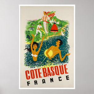 Côte Vasca Francia Arte Playa Póster Deportes Retr