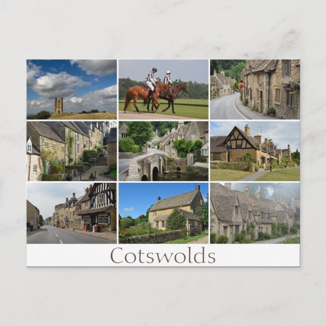 Cotswolds coloca la postal de texto de collage (Anverso)