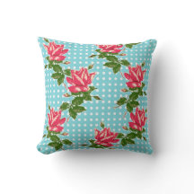 Cottage Chic Rosas y Lunares de Repollo Almohada