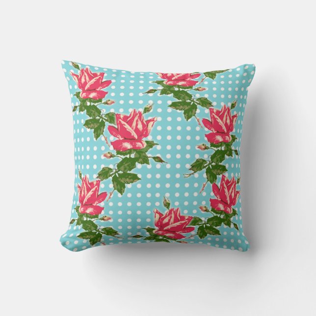 Cottage Chic Rosas y Lunares de Repollo Almohada (Anverso)
