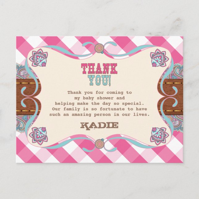Country Baby Shower, tarjetas de agradecimiento (Anverso)