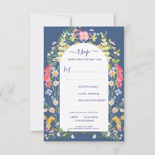 Country Blue Rustic Wildflower Watercoloros RSVP (Anverso)