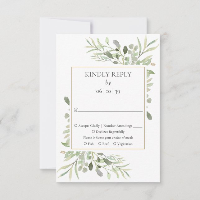 Country Garden Watercolor Greenery Wedding RSVP (Anverso)