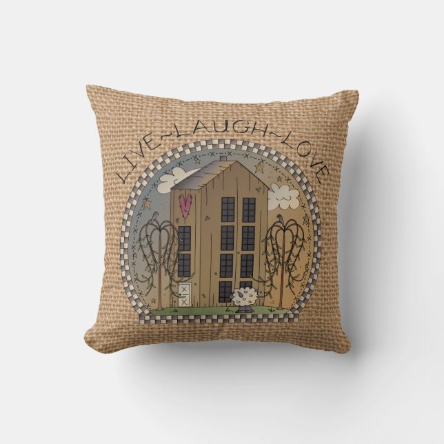 Country House Inspirador faux burlap almohada (Anverso)