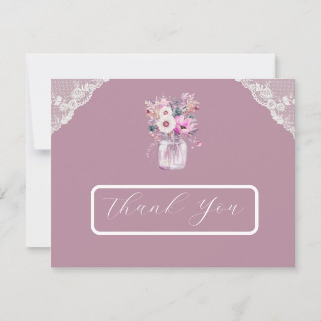 Country Lace Mason Jar Pink Agradece Tarjeta (Anverso)