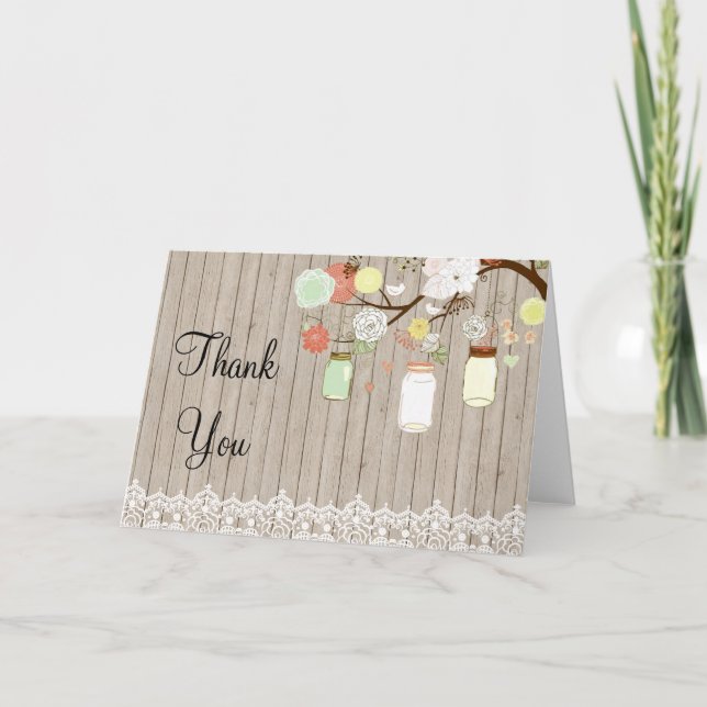 Country Rustic Mason Jar Tarjeta de agradecimiento (Anverso)