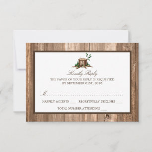 Country Rustic Monogram Tree & Wood Wedding RSVP