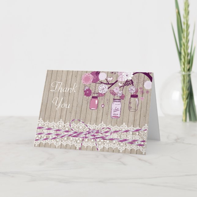 Country Rustic Purple Mason Jar Tarjeta de agradec (Anverso)