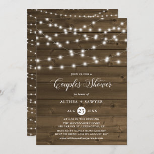 Country Rustic String Lights Parejas Invitación a