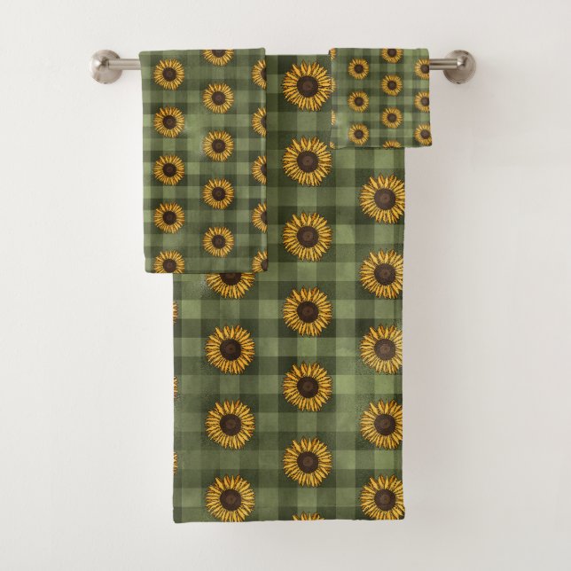 Country Rustic Sunflowers Green Plaid Gingham (In situ)