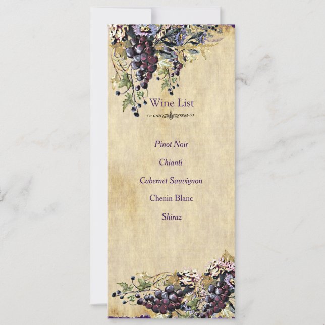 Country Rustic, Vintage, Boda Wine list (Anverso)