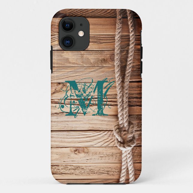 Country Rustic Wood Rope Monograma IPHONE 5 Funda (Reverso)