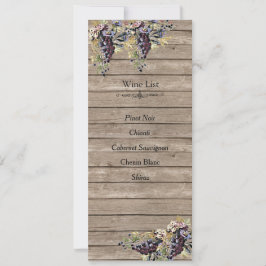 Country Rustic, Wood, Vineyard, Lista de vinos