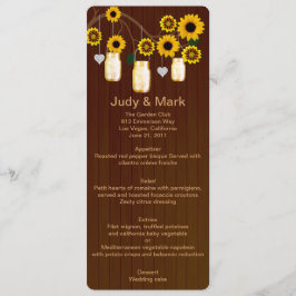 Country Rústico Yellow Mason Jars Boda Menu Card