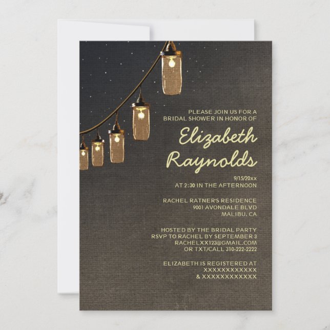 Country String Lights Bridal Shower Invitaciones (Anverso)
