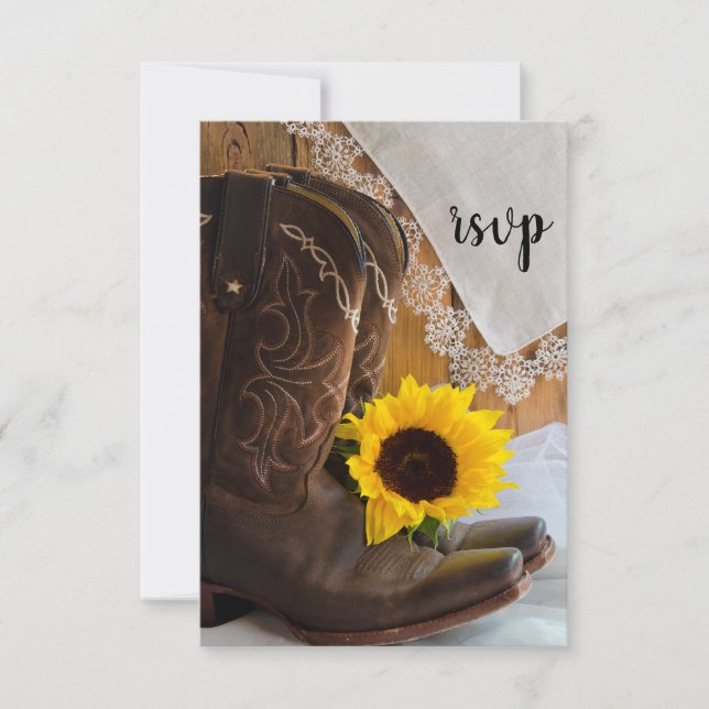 Country Sunflower and Lace Western Wedding RSVP (Anverso)