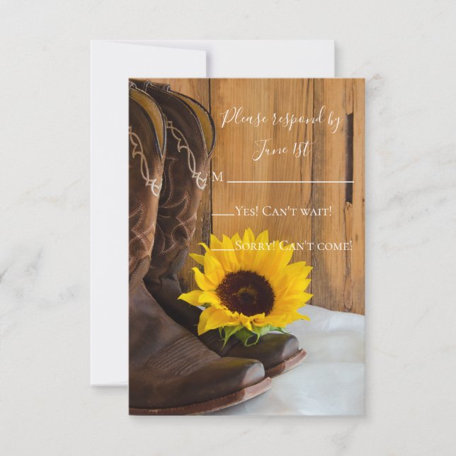 Country Sunflower Western Barn Wedn RSVP (Anverso)