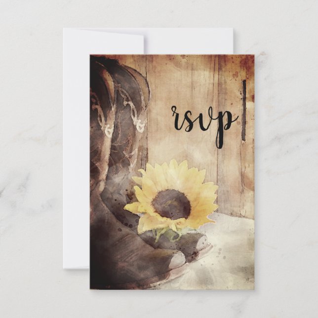 Country Sunflower Western Boda Watercolor RSVP (Anverso)