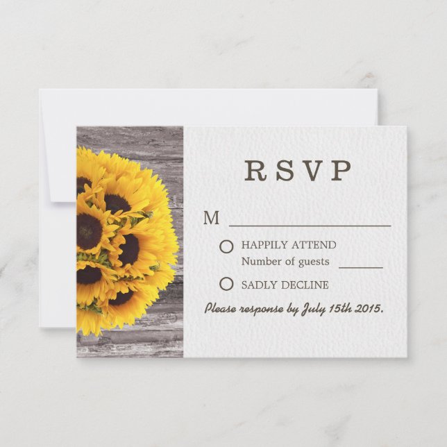 Country Sunflowers Barn Wood Wedding RSVP (Anverso)