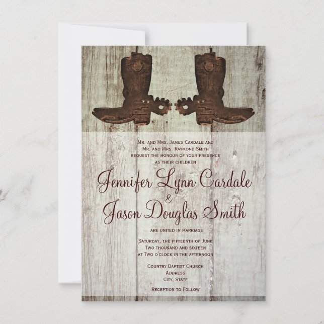 Country Western Cowboy Boots Invitaciones a la bod (Anverso)